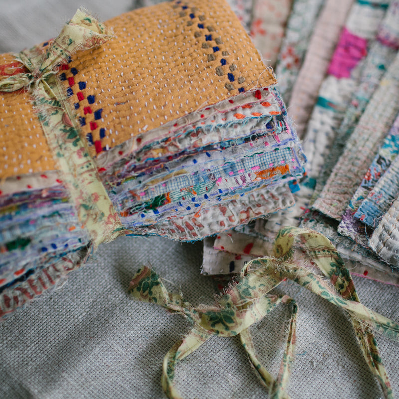 Remnant Fabric Kantha Pouch | Sunflower/Lilac